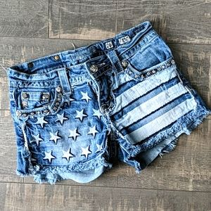 Miss Me Frayed Hem American Flag Shorts USA